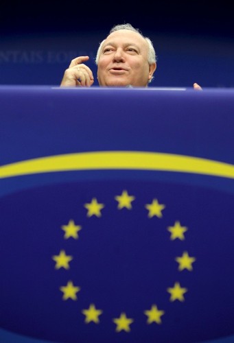 El ministro español de Exteriores, Miguel Ángel Moratinos, durante una rueda de prensa para presentar la presidencia española de la UE durante el primer semestre de 2010 en Bruselas, Bélgica.