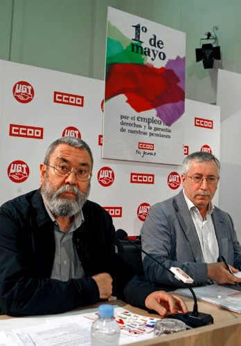 Los secretarios generales de CCOO y UGT, Ignacio Fernández Toxo (d) y Cándido Méndez, respectivamente.