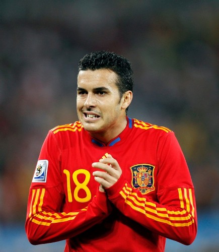 Pedro Rodríguez se lamenta de una ocasion fallida, durante el partido de la semifinal del Mundial de Sudáfrica que las selecciones de Alemania y España.