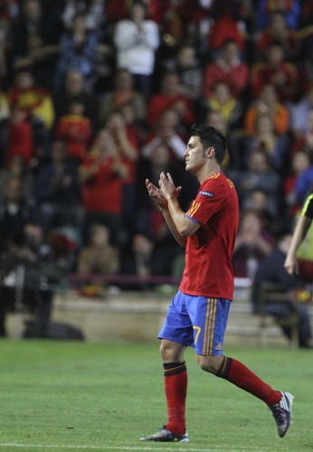 El delantero David Villa jugando con la selección española de fútbol.