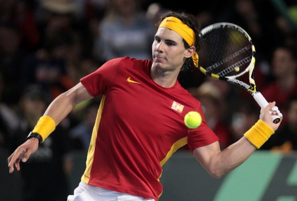 El tenista español Rafael Nadal celebra la victoria conseguida frente al belga Ruben Bemelmans.