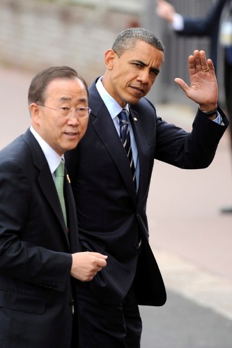 El presidente presidente de los Estados Unidos, Barack Obama (d), y el secretario general de la ONU, Ban Ki-Moon.
