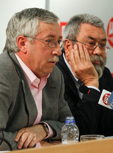 Los secretarios generales de CCOO y UGT, Ignacio Fernández Toxo (i) y Cándido Méndez.