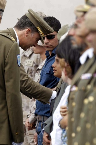 El príncipe de Asturias, que presidió el funeral por el sargento Manuel Argudín y la soldado Niyireth Pineda, fallecidos en Afganistán como consecuencia de un atentado.