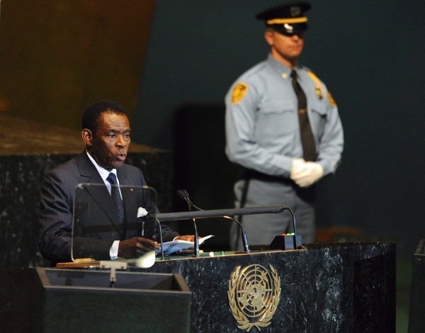 El presidente de Guinea Ecuatorial, Teodoro Obiang Nguema Mbasogo, habla en la 66ª sesión de la Asamblea General de Naciones Unidas en Nueva York.