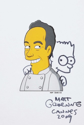 Caricatura de Matt Groening de Ferran Adrià con Bart Simpson.