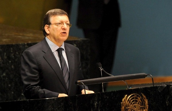 El presidente de la Comisión Europea José Manuel Durao Barroso interviene durante el primero de los dos días de debate de alto nivel en la sede de la ONU en Nueva York, Estados Unidos, hoy, jueves, 17 de mayo de 2012.