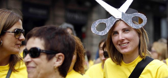 Varias mujeres que han participado hoy en la manifestación de Barcelona.
