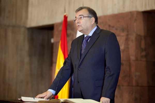 El presidente de la Audiencia de Cuentas de Canarias, Rafael Díaz, durante la toma de posesión de su cargo, hoy en la sede de Presidencia del Gobierno de Canarias.