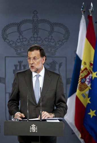 El presidente del Gobierno de España, Mariano Rajoy, durante una rueda de prensa ofrecida en la Moncloa. 