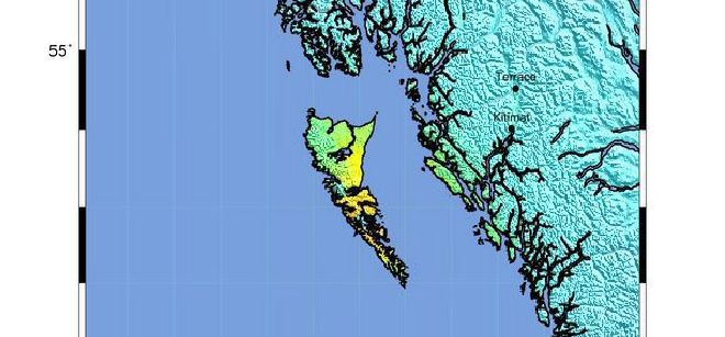 un terremoto de 7,7 grados Richter registrado hoy en la costa noroccidental de Canadá, en las islas reina Carlota.