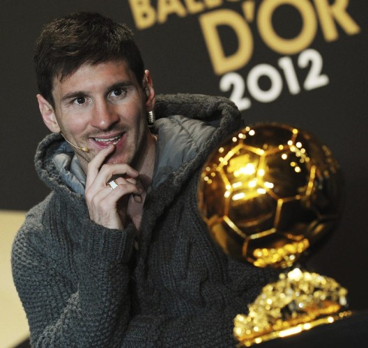 El delantero del FC Barcelona Lionel Messi durante la gala del Balón de Oro celebrada en Zúrich, Suiza hoy 7 de enero de 2013.