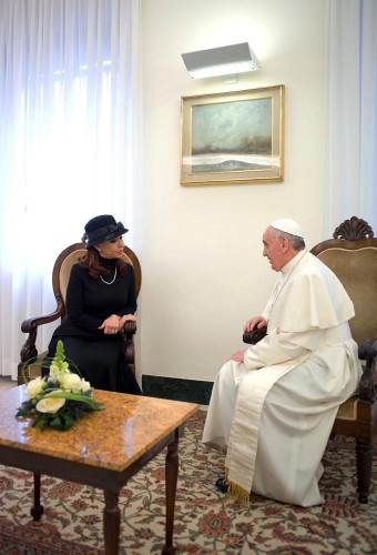 Cristina Fernández de Kirchne durante el encuentro con el papa.