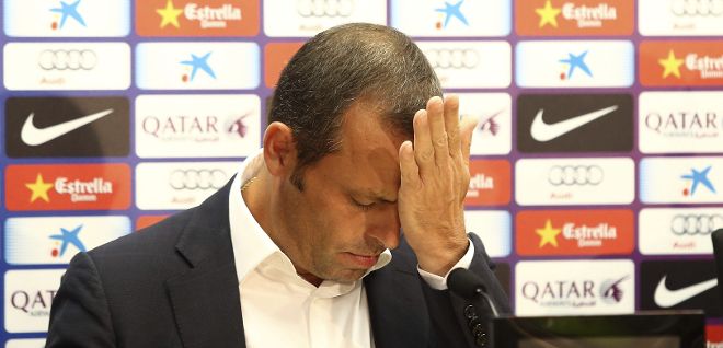 Rosell durante la rueda de prensa en la que ha anunciado que Tito Vilanova deja el club.