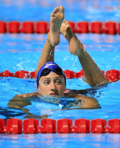 La nadadora española Mireia Belmonte García termina la semifinal de 200 metros estilos.