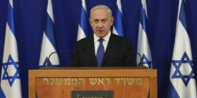 El primer ministro israelí, Benjamin Netanyahu, compareciendo ante la prensa en Tel Aviv, Israel, después del discurso del presidente de EE.UU., Barack Obama, en la Asamblea General de la ONU en la sede de Naciones Unidas en Nueva York, Estados Unidos.