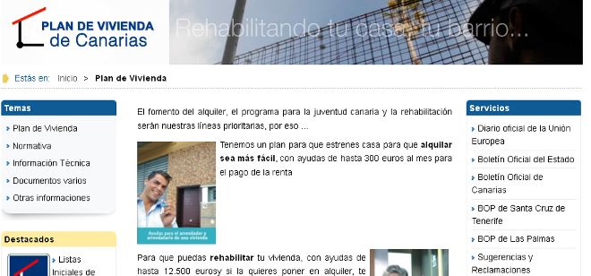 Captura de la página web del Gobierno de Canarias.