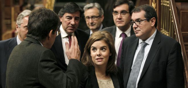 Soraya Sáenz de Santamaría, ayer, tras la aprobación de la Ley.