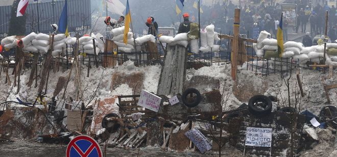 Barricadas levantadas por los manifestantes en Kiev.
