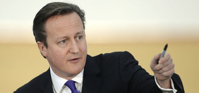 El primer ministro británico, David Cameron, ofrece un discurso sobre el futuro de Escocia, en el velódromo del Parque Olímpico de Londres (Reino Unido) hoy, viernes 7 de febrero de 2014. Cameron pidió hoy a los escoceses que 