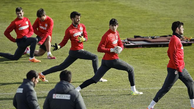 Los jugadores del Atlético de Madrid durante el entrenamiento.