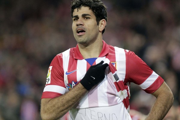 El delantero del Atlético de Madrid Diego Costa celebra el gol.