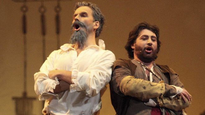 Axier Sánchez (Don Quijote) y Giovanni Romeo (Sancho Panza).