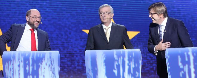 Los candidatos socialistas del EEP y de Alianza de Liberales y Demócratas por Europa, en el debate en Bruselas.