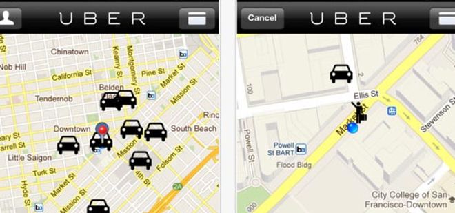 Captura parcial de la aplicación para smartphones Uber.