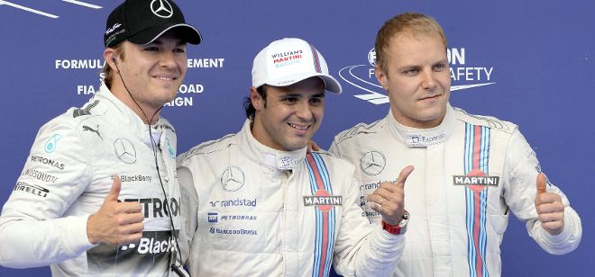 Massa, en el centro, con Rosberg (izqda.) y Valtteri Bottas.