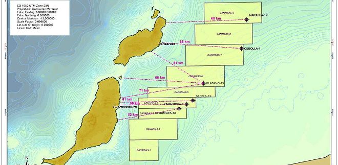 Imagen facilitada por la compañía Repsol de las cuadrículas del Atlántico en aguas de jurisdicción española donde pretende buscar hidrocarburos.