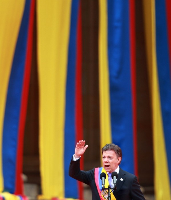 El presidente colombiano, Juan Manuel Santos, ofrece un discurso durante la ceremonia de investidura el jueves 7 de agosto de 2014, en Bogotá (Colombia). 