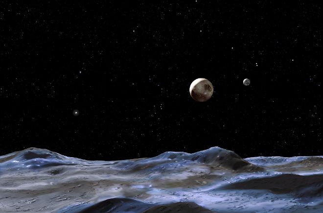 Plutón visto desde una de sus lunas.