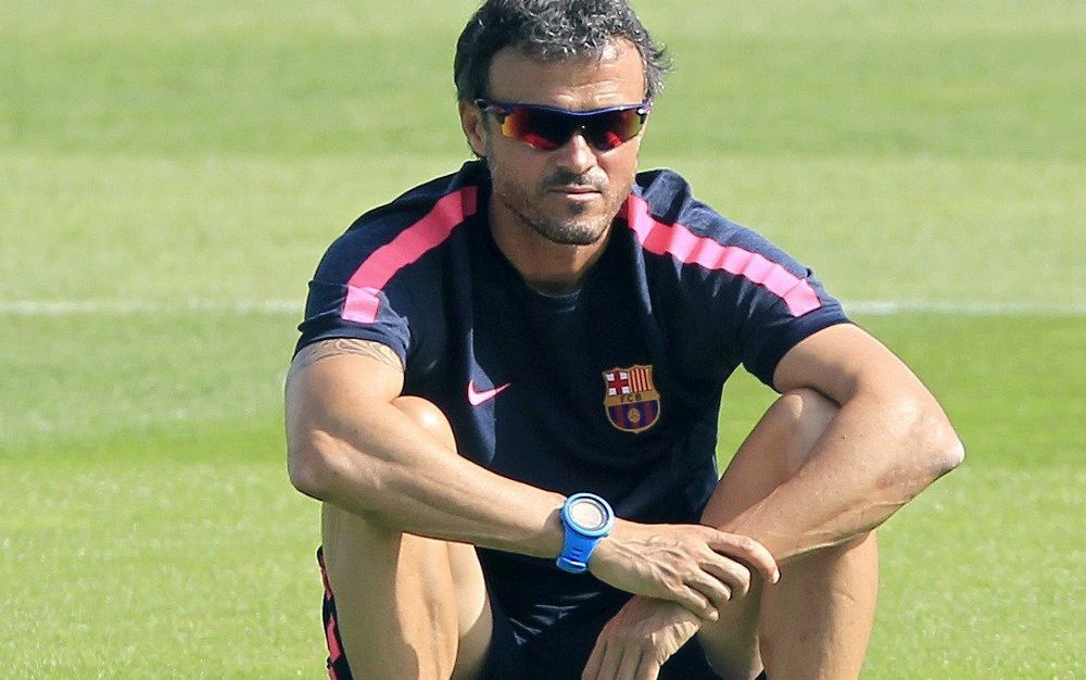 El entrenador del FC Barcelona, Luis Enrique, durante el entrenamiento de hoy del equipo azulgrana.