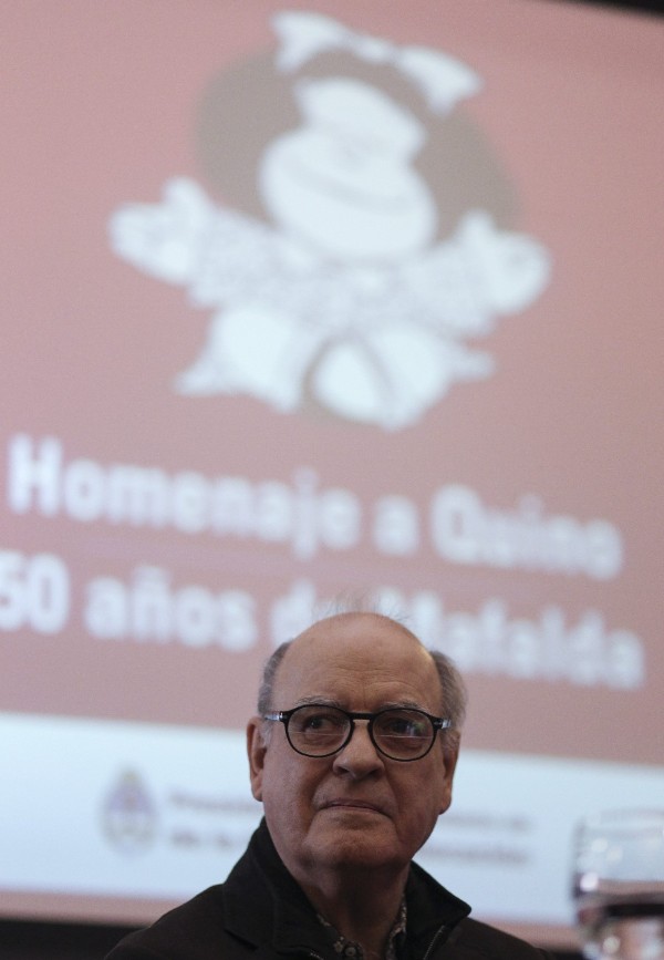 Joaquín Salvador Lavado, conocido como Quino y padre de la popular Mafalda, recibe un homenaje en la sede del Ministerio de Educación, en Buenos Aires (Argentina).