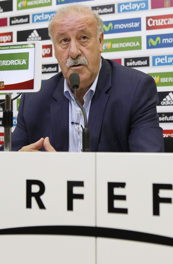 El seleccionador español, Vicente del Bosque, durante la rueda de prensa que ha ofrecido hoy en la Ciudad del Fútbol de Las Rozas.