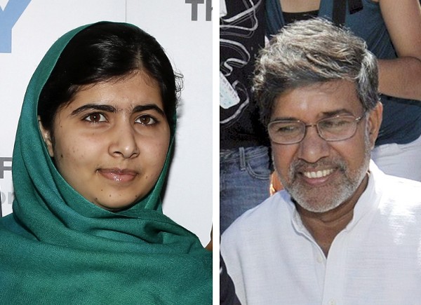 Combo fotográfico que muestra a la adolescente paquistaní Malala Yousafzai (i), en una foto de archivo tomada el 10 de octubre de 2013, y al presidente de la Marcha Global contra el Trabajo Infantil, el indio Kailash Satyarthi (d), en una imagen tomada el 12 de junio de 2009.