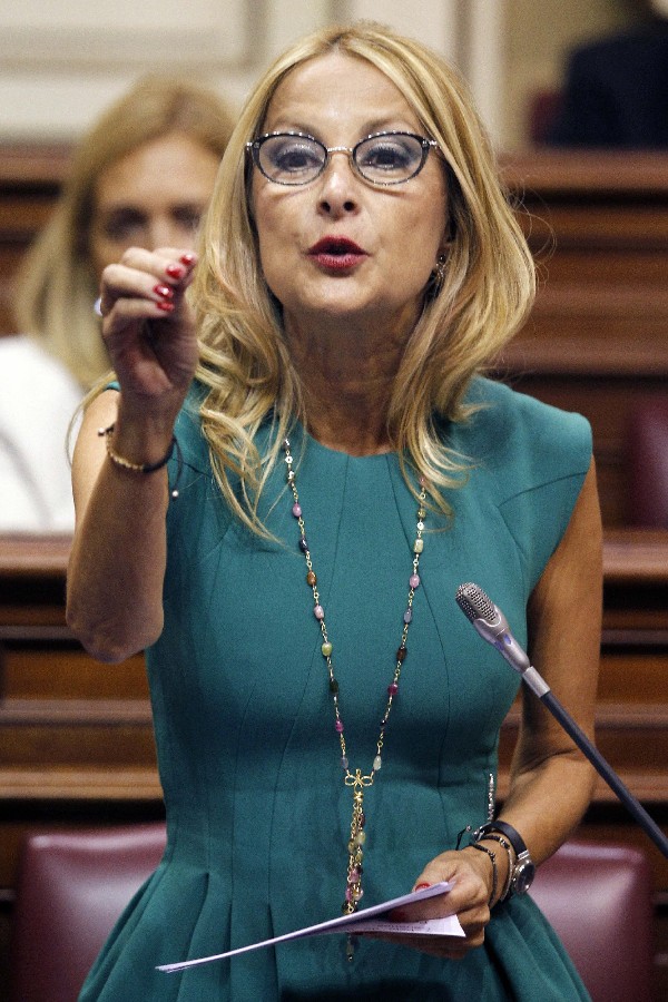 La portavoz del grupo Popular, María Australia Navarro, durante una de sus intervenciones en el pleno del Parlamento de Canarias celebrado hoy.