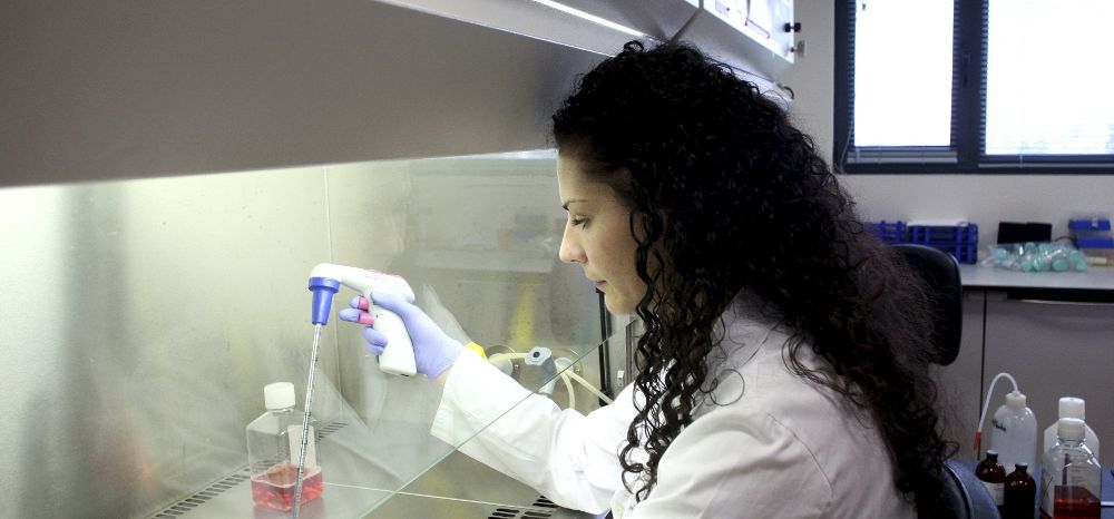 La investigadora Noemí Eiró manipula un cultivo de células madre uterinas.