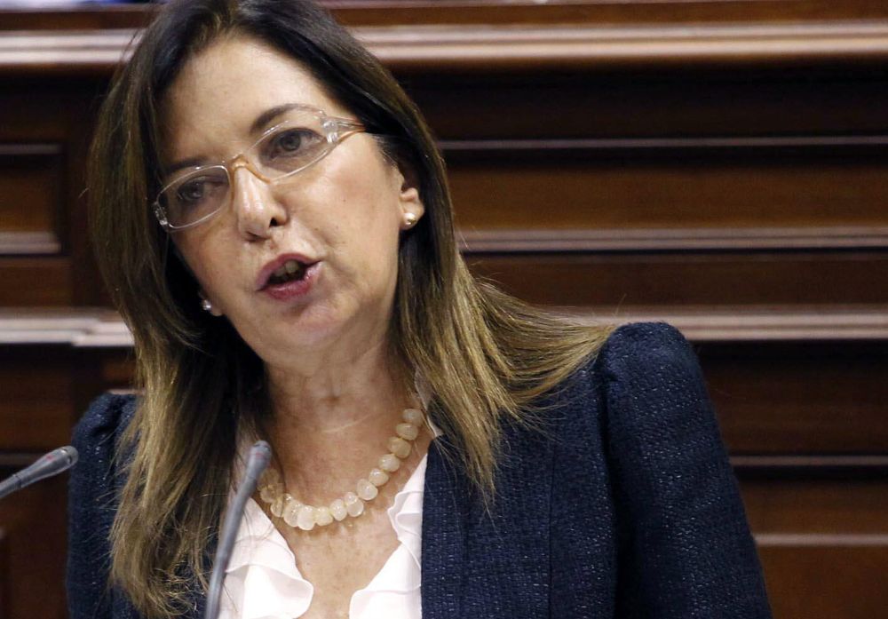 La consejera de Sanidad del Gobierno de Canarias, Brígida Mendoza, durante la comunicación que hizo hoy en el pleno del Parlamento regional sobre la crisis del ébola. 