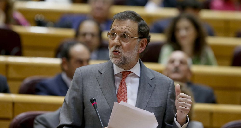 El presidente del Gobierno, Mariano Rajoy, interviene durante el pleno del Senado, celebrado esta tarde.