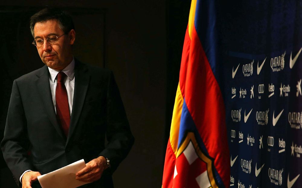 El presidente del FC Barcelona, Josep María Bartomeu, al inicio de la rueda de prensa.