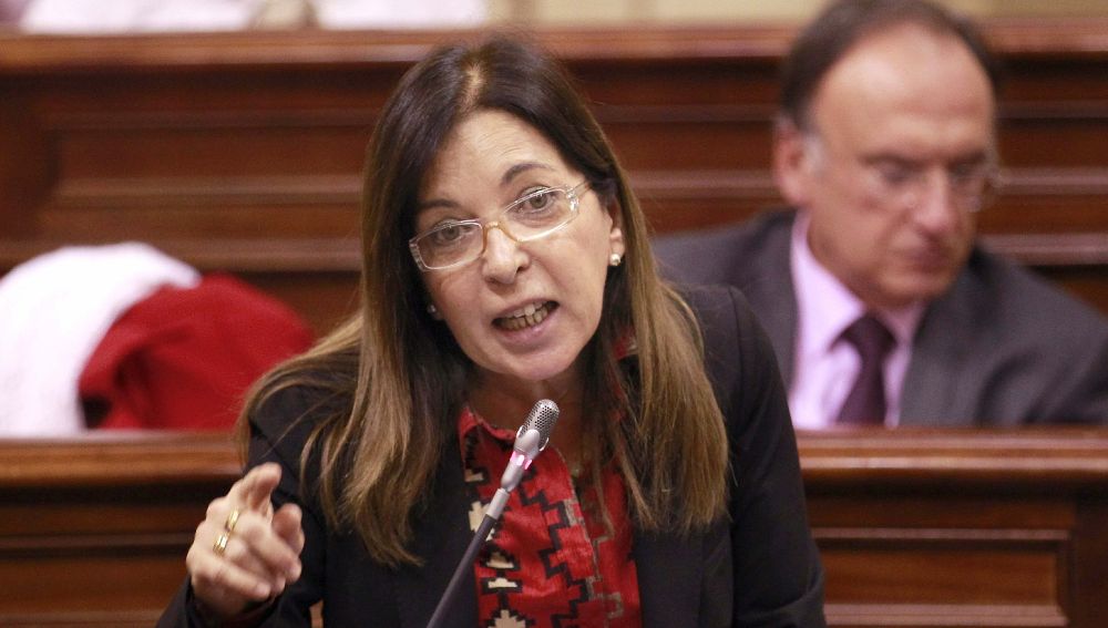 La consejera de Sanidad del Gobierno de Canarias, Brígida Mendoza, durante una de sus intervenciones en el pleno del Parlamento regional celebrado hoy.