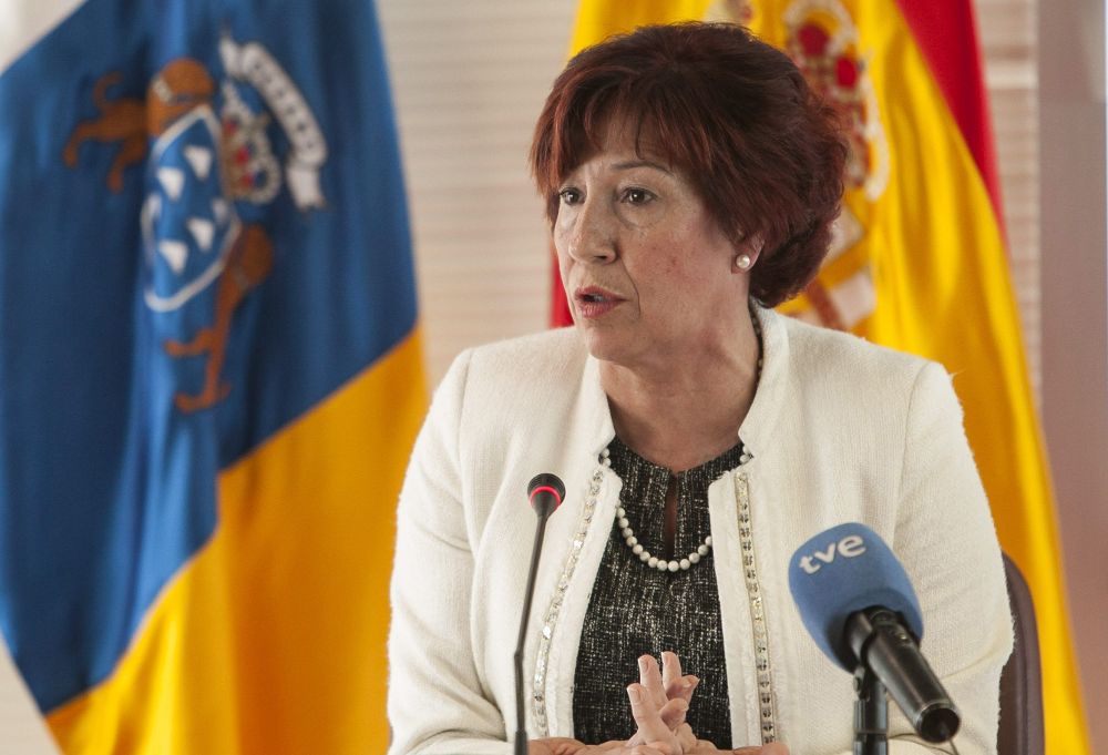 La consejera de Asuntos Sociales del Gobierno de Canarias, Inés Rojas, durante la rueda de prensa ofrecida hoy en la capital grancanaria.