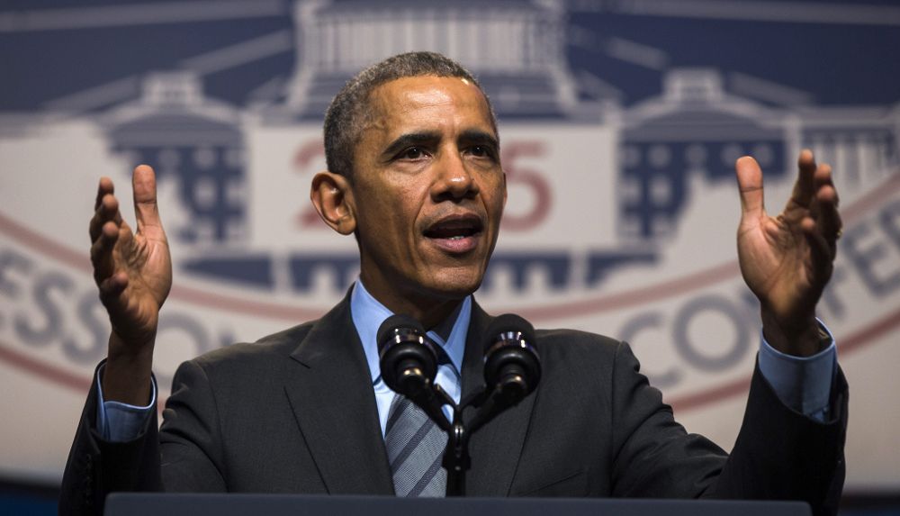 El presidente estadounidense, Barack Obama, pronuncia su discurso durante la Conferencia Anual de la Liga Nacional Urbana, en Washington, hoy, lunes.