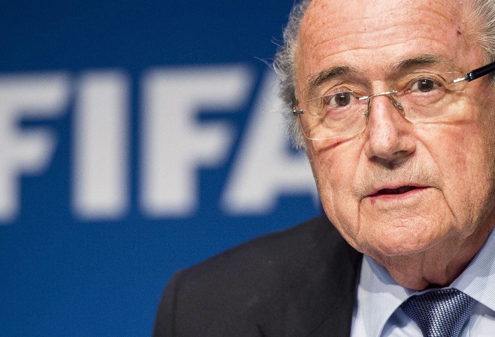 El presidente de la FIFA, el suizo Joseph Blatter, durante una rueda de prensa tras la reunión del Comité Ejecutivo de la FIFA en Zúrich, Suiza.