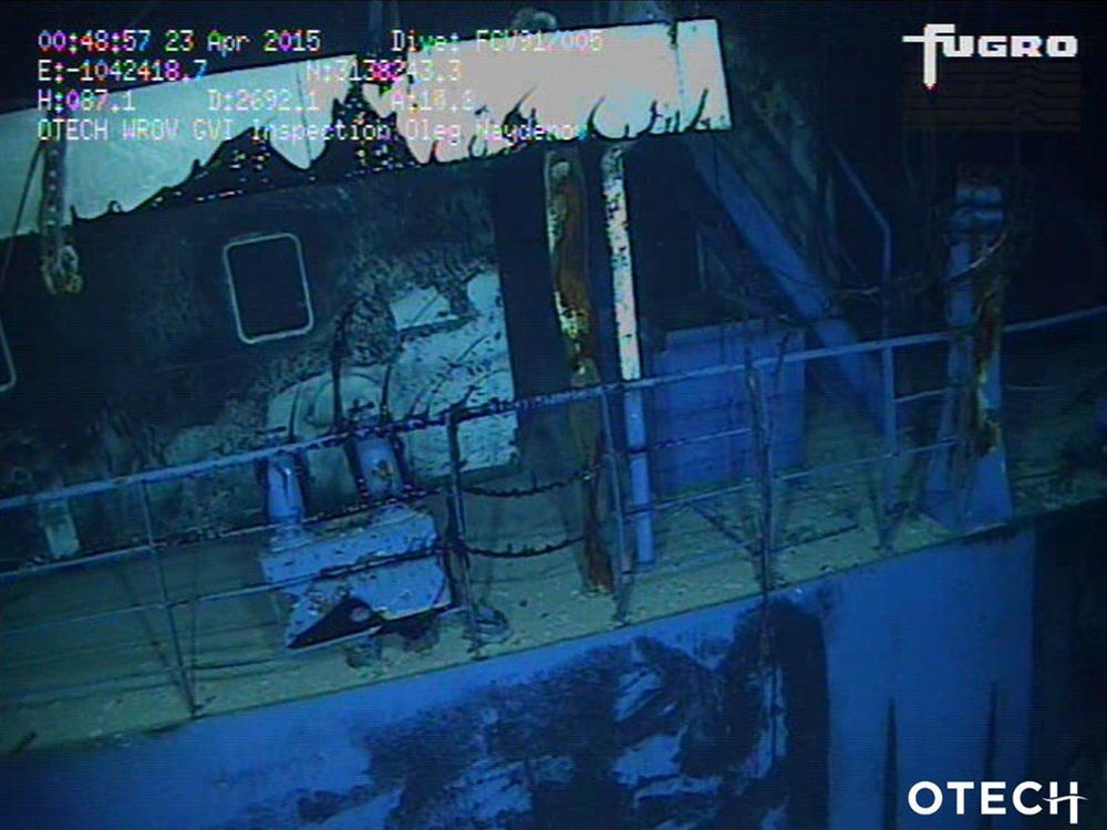 Imagen captada por el robot submarino (ROV) en la primera inspección que hizo del pesquero ruso.