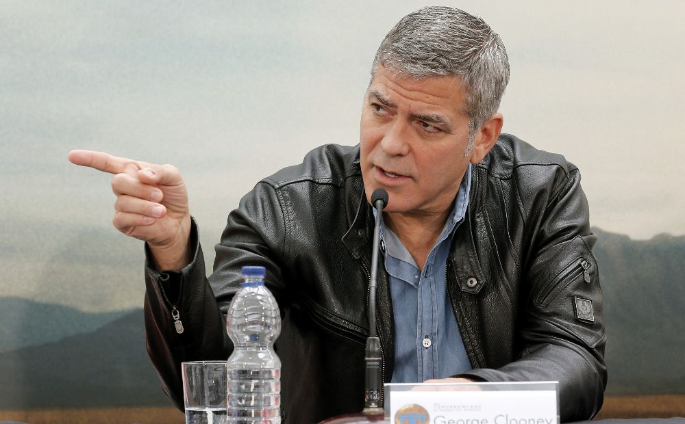 El actor George Clooney, durante la rueda de prensa que ha ofrecido hoy antes de la presentación de su última película, "Tomorrowland".