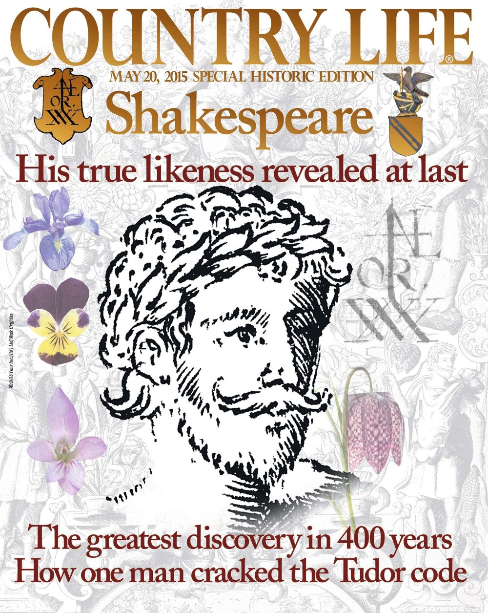 Imagen facilitada hoy, miércoles, por la revista British Country Life de la portada de su último número que muestra lo que la revista considera es un retrato hasta ahora inédito realizado en vida de William Shakespeare. .
