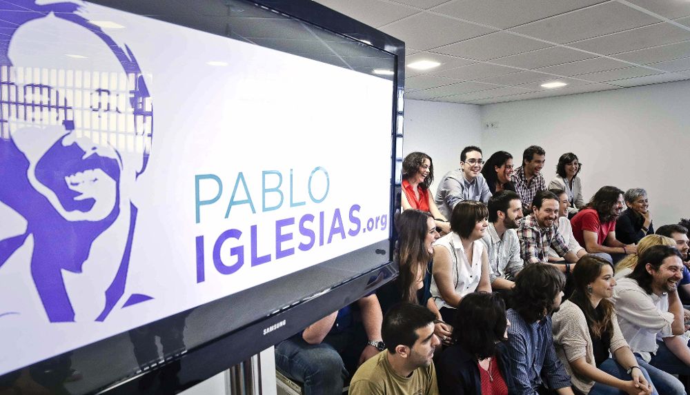 El secretario general de Podemos, Pablo Iglesias, y los líderes del partido durante la presentación hoy en Madrid de la iniciativa "Ruta del cambio".